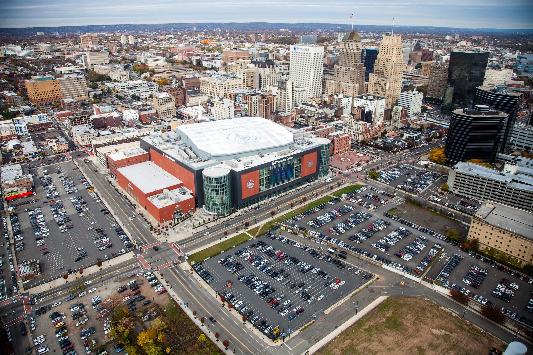Downtown Newark Prudential Center Aerial View Stadium Parking Guides